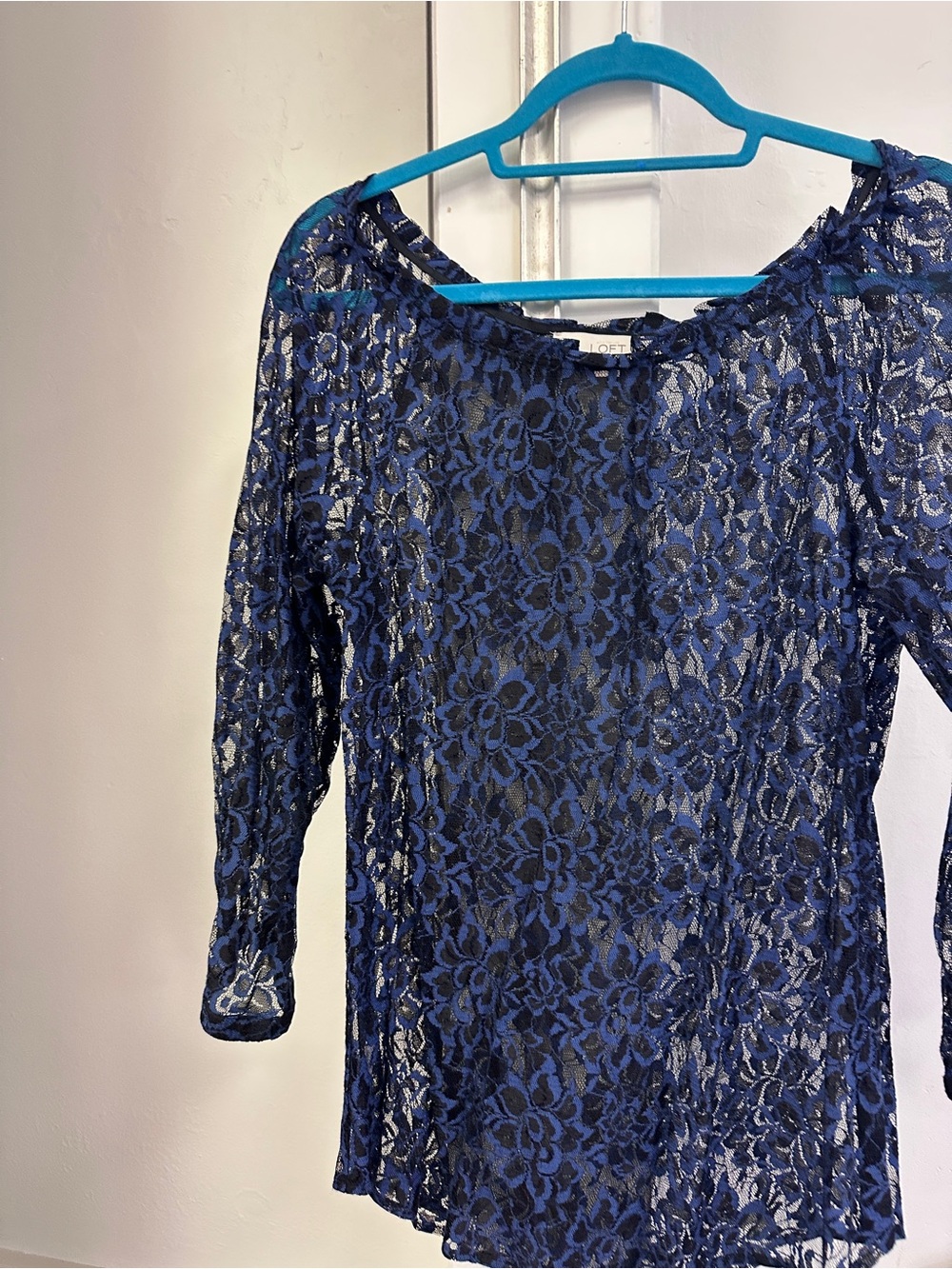 LOFT Blue Floral Lace Long-Sleeve Dress